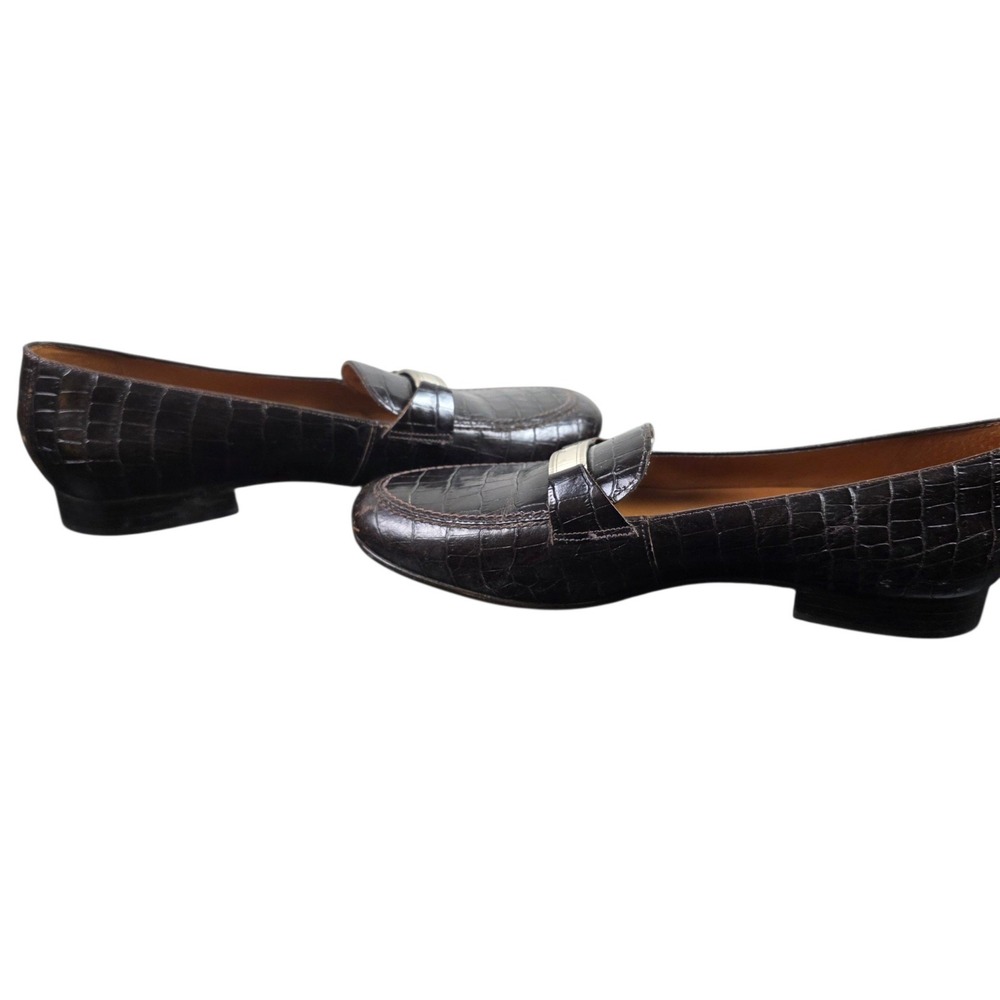 Lauren Ralph Lauren Loafers Womens 7.5 AA Brown Good Croc Embossed RL Logo Bar - Picture 6 of 11